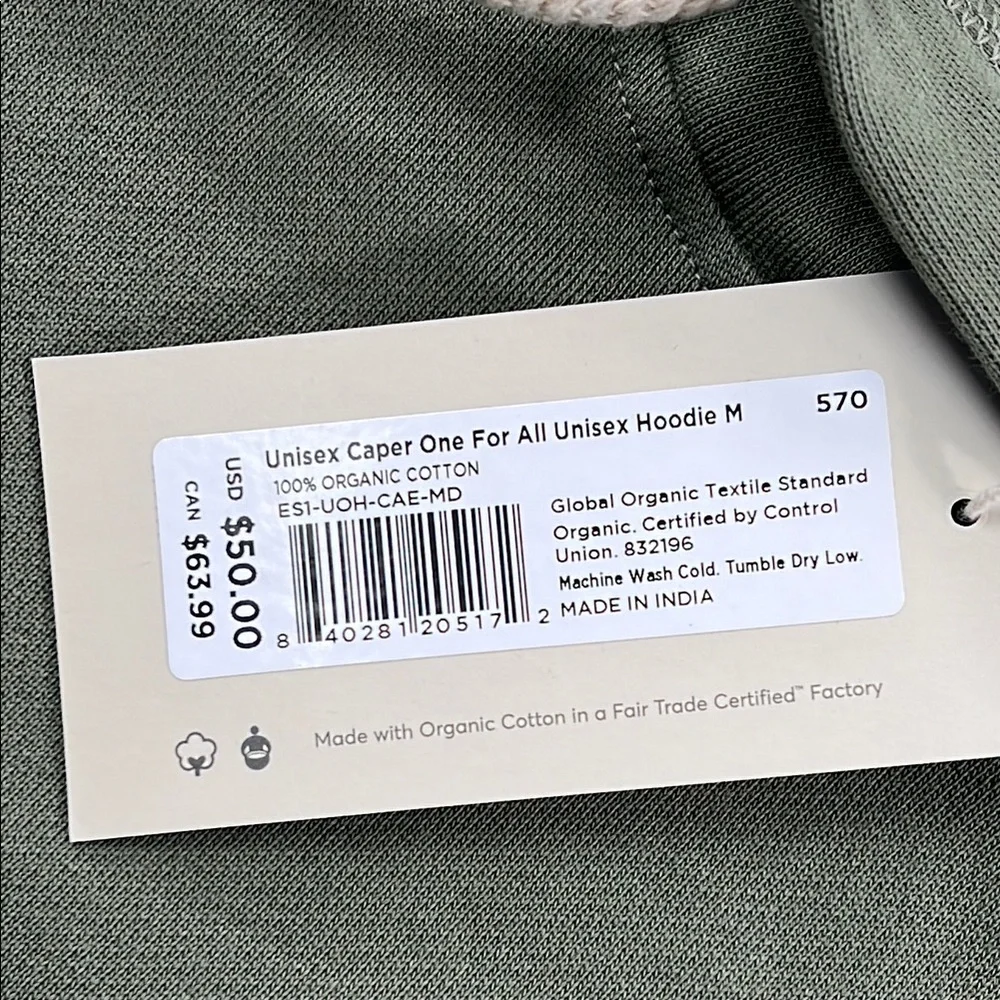 NEW PACT M 100% Organic Cotton Unisex One For All Pullover Caper Hoodie - Picture 5 of 12